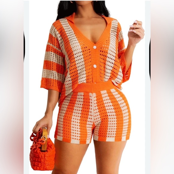 Other - Orange and Cream Striped Knit Set